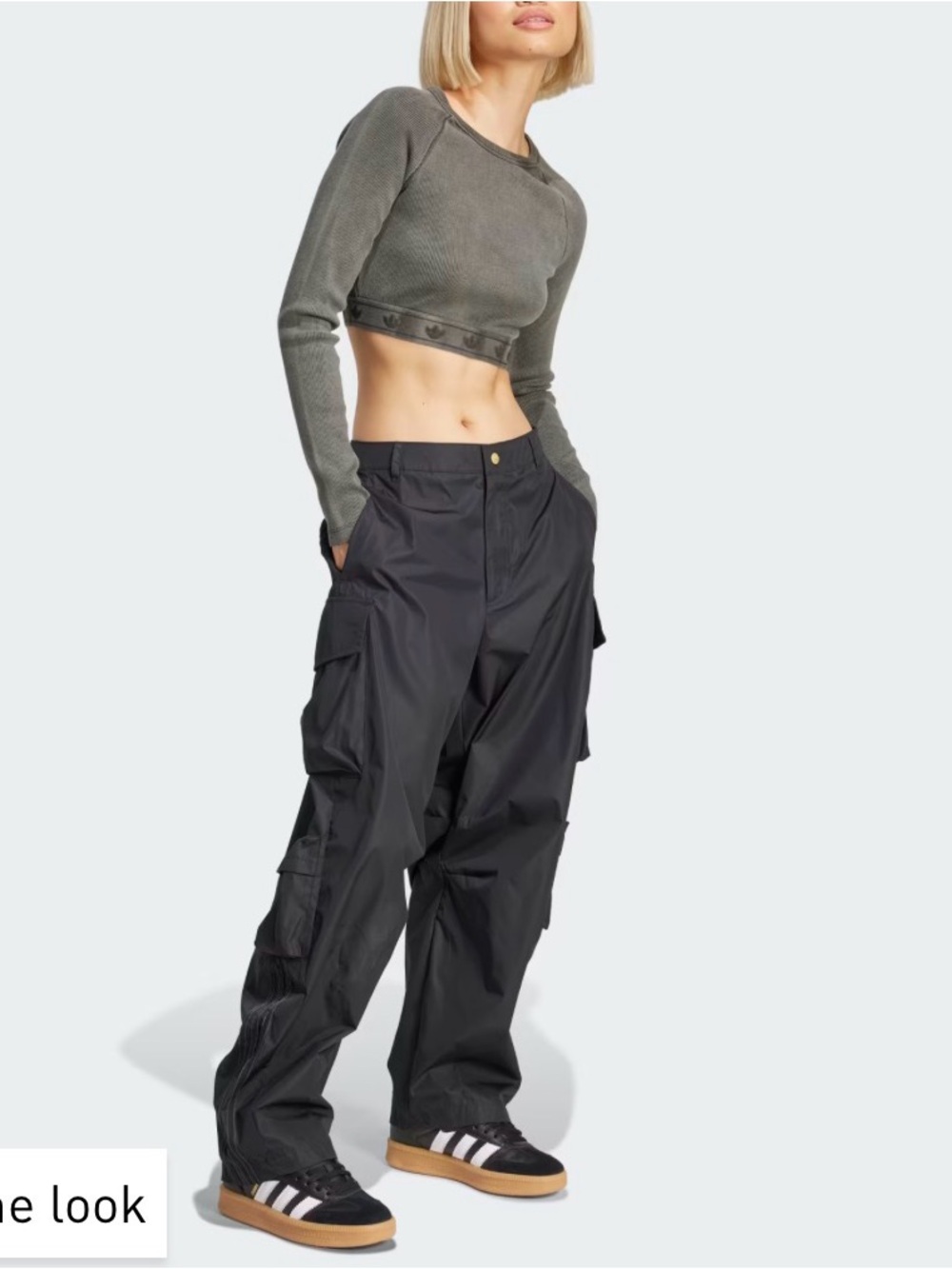 Adidas Grey Ribbed Long Sleeve Cropped Top